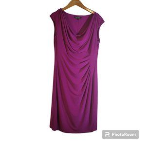Lauren Ralph Lauren Bodycon Dress Womens 8 Purple Ruched Slinky Knit Cap Sleeve